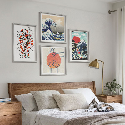 Set om 4 tavlor Illustrationer av berg av fiskvågor i Japan