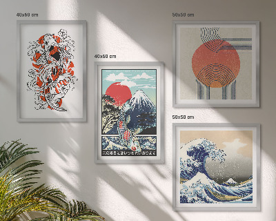 Set om 4 tavlor Illustrationer av berg av fiskvågor i Japan