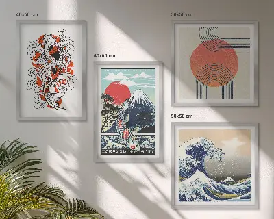 Illustrationer av japanska berg av fiskfjäll set om 4 tavlor