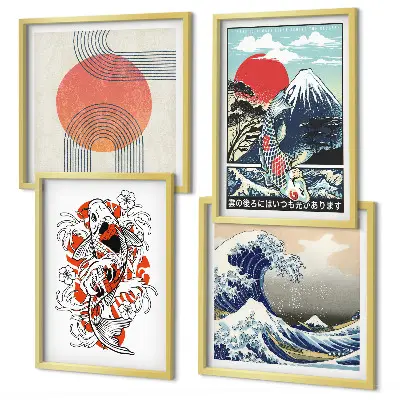 Illustrationer av japanska berg av fiskfjäll set om 4 tavlor