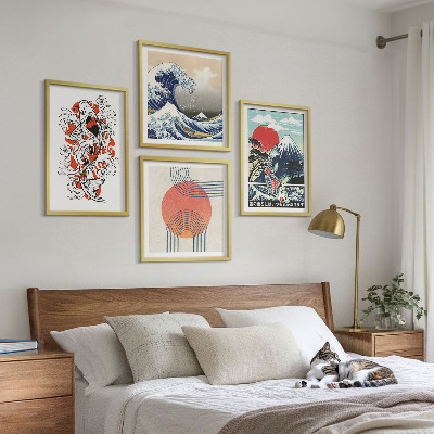 Set om 4 tavlor Illustrationer av berg av fiskvågor i Japan
