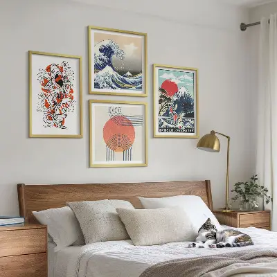 Illustrationer av japanska berg av fiskfjäll set om 4 tavlor
