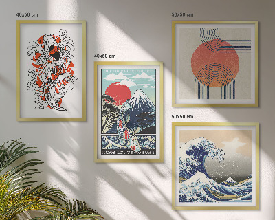 Set om 4 tavlor Illustrationer av berg av fiskvågor i Japan