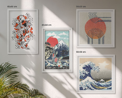 Set om 4 tavlor Illustrationer av berg av fiskvågor i Japan