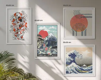 Illustrationer av japanska berg av fiskfjäll set om 4 tavlor