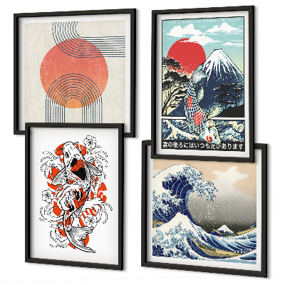 Set om 4 tavlor Illustrationer av berg av fiskvågor i Japan