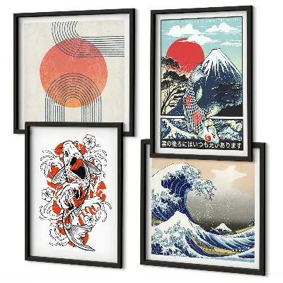 Illustrationer av japanska berg av fiskfjäll set om 4 tavlor
