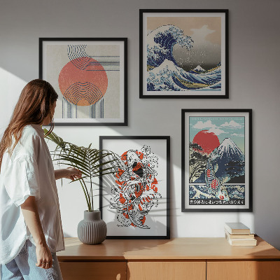 Set om 4 tavlor Illustrationer av berg av fiskvågor i Japan