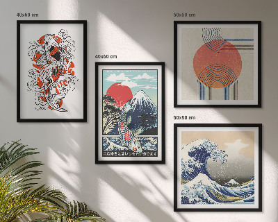 Set om 4 tavlor Illustrationer av berg av fiskvågor i Japan
