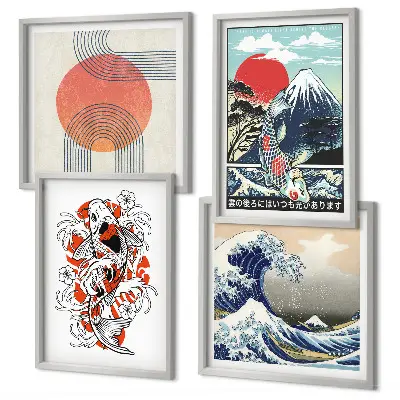 Illustrationer av japanska berg av fiskfjäll set om 4 tavlor