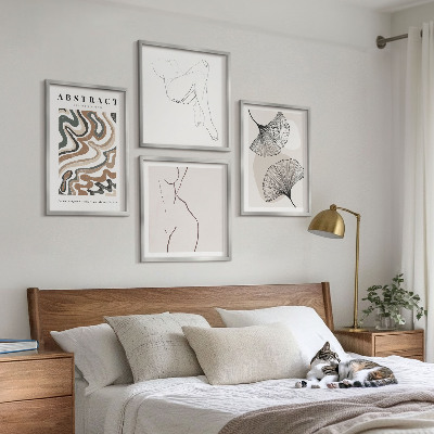 Tavelvägg med 4 tavlor Abstrakta boho lövformer