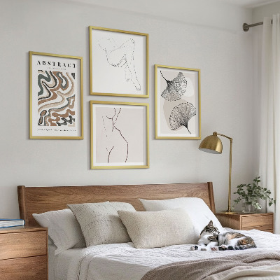 Tavelvägg med 4 tavlor Abstrakta boho lövformer