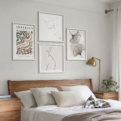 Tavelvägg med 4 tavlor Abstrakta boho lövformer