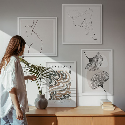 Tavelvägg med 4 tavlor Abstrakta boho lövformer