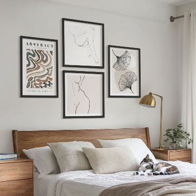 Tavelvägg med 4 tavlor Abstrakta boho lövformer