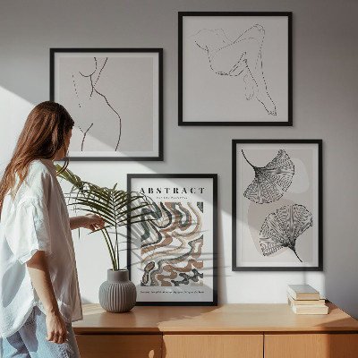 Tavelvägg med 4 tavlor Abstrakta boho lövformer