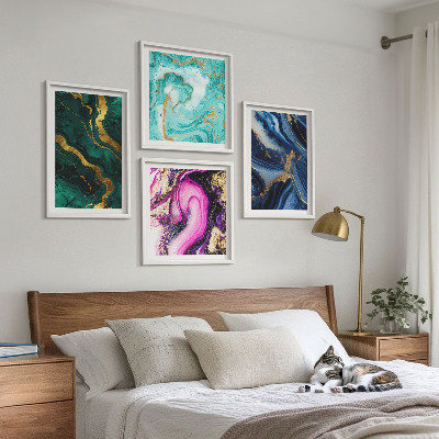 Tavelvägg ovanför soffa Abstrakta mönster av rosa, grönt, blått