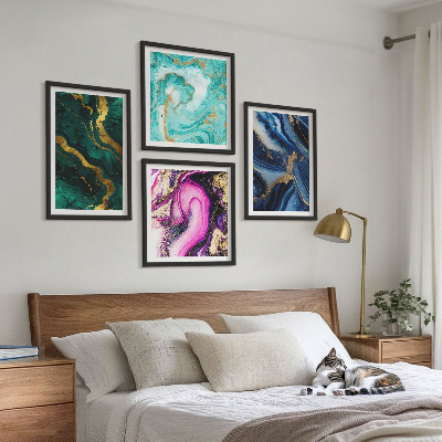 Tavelvägg ovanför soffa Abstrakta mönster av rosa, grönt, blått