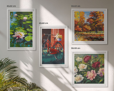 Set om 4 tavlor Näckrosor cykelblommor