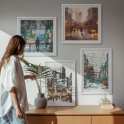 Tavelvägg med 4 tavlor Moderna färgglada städer med karaktärer