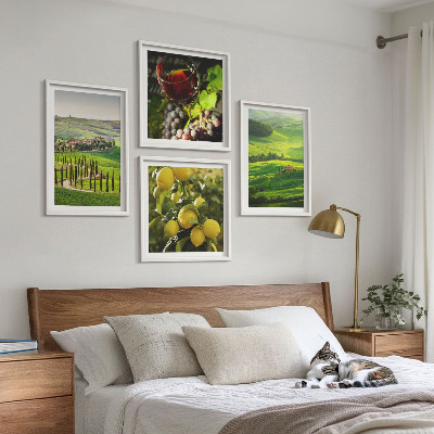 Tavelvägg ovanför soffa Italienska landskap med citruskullar