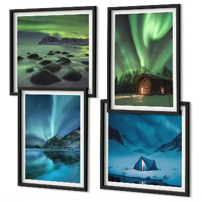 Vinterlandskap med norrsken och berg set om 4 tavlor