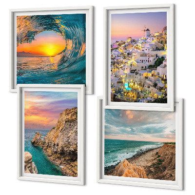 Set om 4 tavlor Havsvågor vita hus Santorini