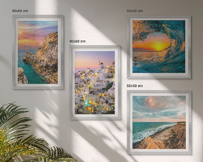 Set om 4 tavlor Havsvågor vita hus Santorini