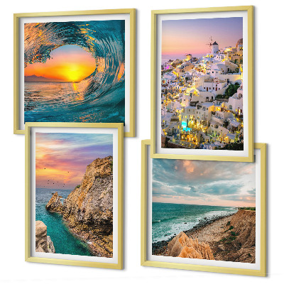Set om 4 tavlor Havsvågor vita hus Santorini