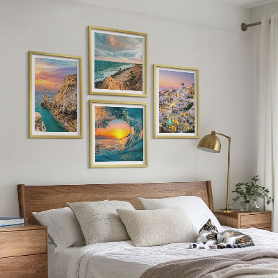 Set om 4 tavlor Havsvågor vita hus Santorini
