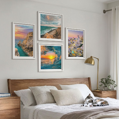 Set om 4 tavlor Havsvågor vita hus Santorini