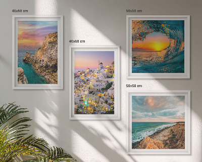 Set om 4 tavlor Havsvågor vita hus Santorini