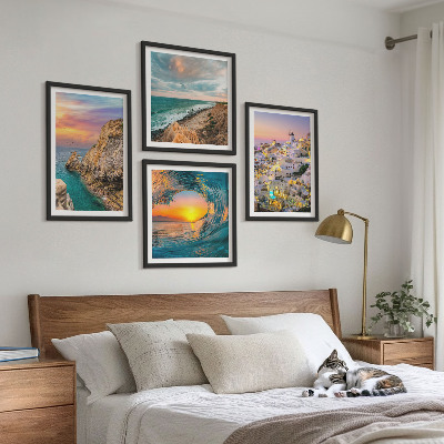 Set om 4 tavlor Havsvågor vita hus Santorini