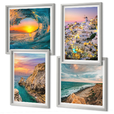 Set om 4 tavlor Havsvågor vita hus Santorini