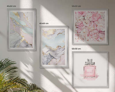 Set om 4 tavlor Rosa blommor marmor pastell