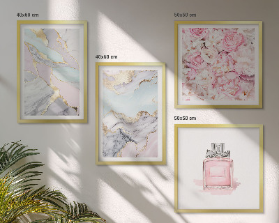 Set om 4 tavlor Rosa blommor marmor pastell