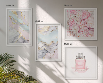 Set om 4 tavlor Rosa blommor marmor pastell