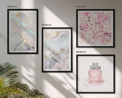Set om 4 tavlor Rosa blommor marmor pastell