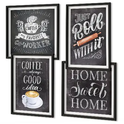 Kaffevals hemvärme tavelvägg ovanför soffa