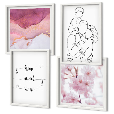 Tavelvägg med 4 tavlor Blommor familj minimalistisk