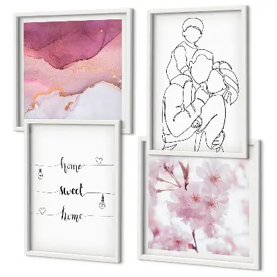 Tavelvägg med 4 tavlor med minimalistiska blommor för familjen