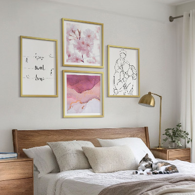 Tavelvägg med 4 tavlor Blommor familj minimalistisk