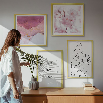 Tavelvägg med 4 tavlor Blommor familj minimalistisk