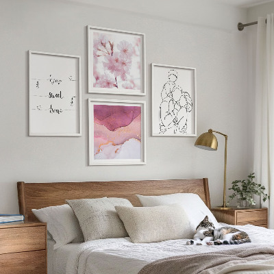 Tavelvägg med 4 tavlor Blommor familj minimalistisk