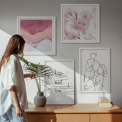 Tavelvägg med 4 tavlor Blommor familj minimalistisk