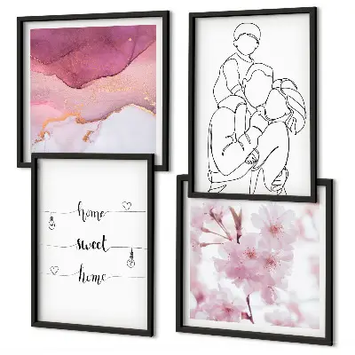 Tavelvägg med 4 tavlor med minimalistiska blommor för familjen