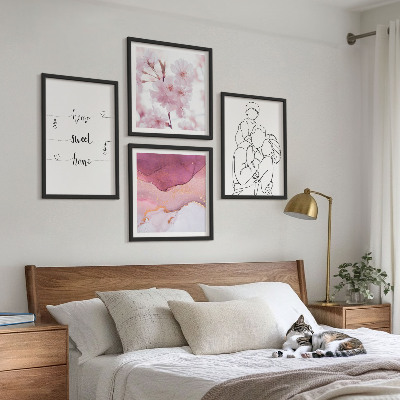 Tavelvägg med 4 tavlor Blommor familj minimalistisk