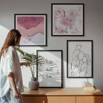 Tavelvägg med 4 tavlor Blommor familj minimalistisk