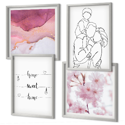 Tavelvägg med 4 tavlor Blommor familj minimalistisk