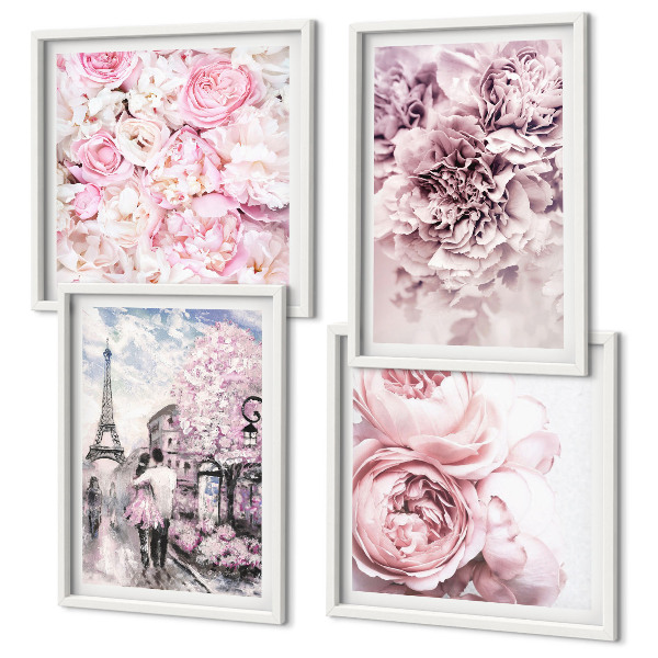 Tavelvägg ovanför soffa Blommor rosa romantiskt landskap